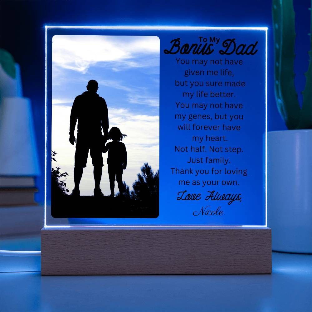 Bonus Dad | Personalized Acrylic Square Plaque | Custom Photo