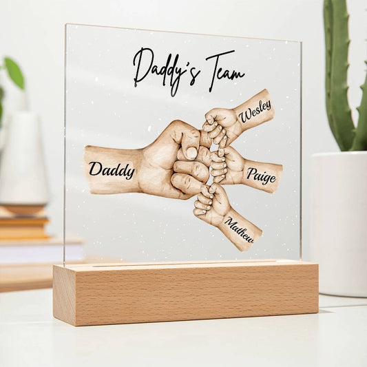 Daddy's Team | Personalized Acrylic Square Plaque | LED Night Light