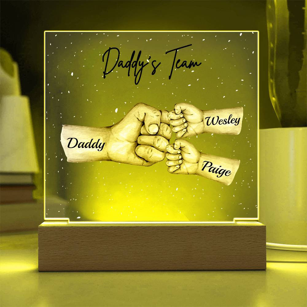 Daddy's Team | Personalized Acrylic Square Plaque | LED Night Light