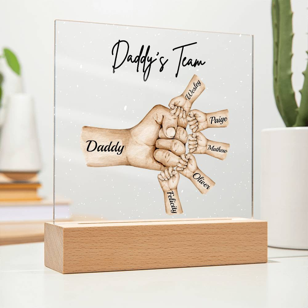 Daddy's Team | Personalized Acrylic Square Plaque | LED Night Light