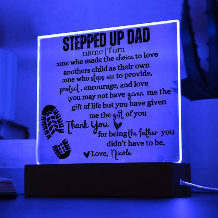 Stepped Up Dad Personalized Acrylic Square Plaque