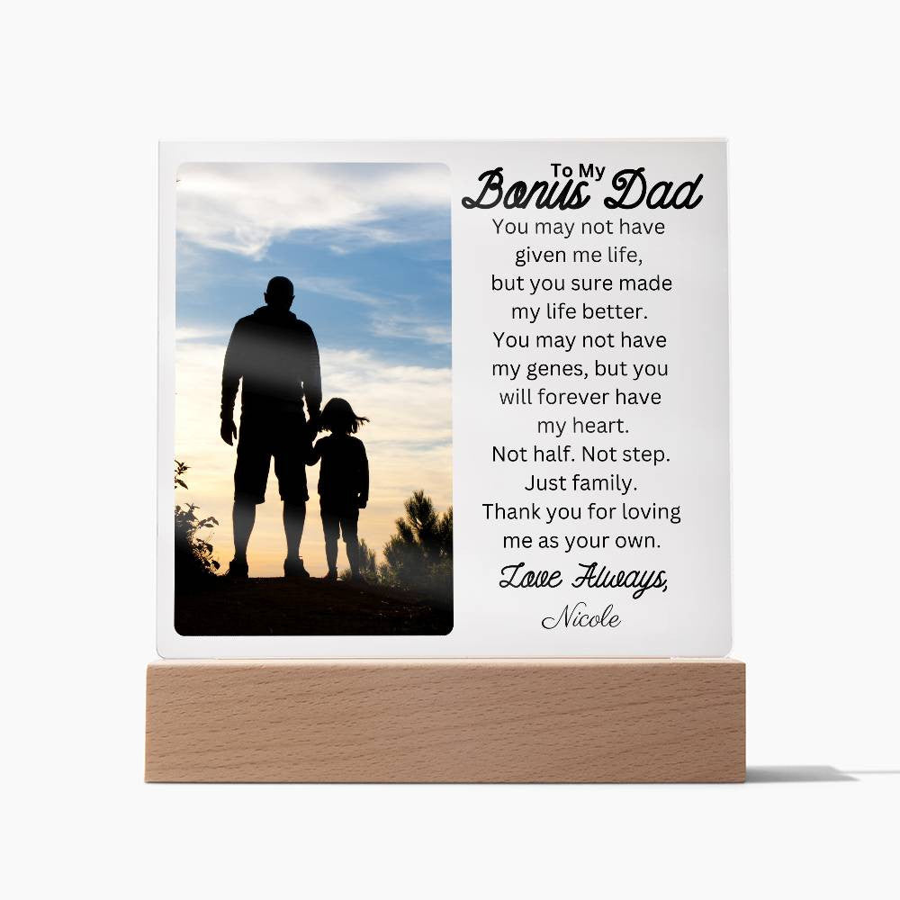 Bonus Dad | Personalized Acrylic Square Plaque | Custom Photo