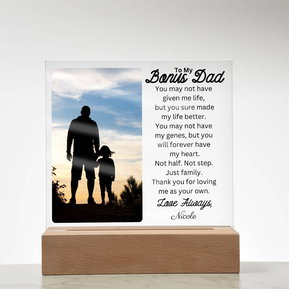 Bonus Dad | Personalized Acrylic Square Plaque | Custom Photo