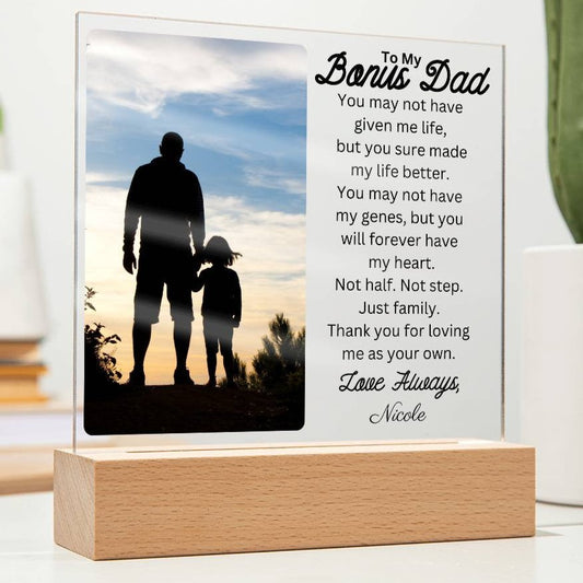 Bonus Dad | Personalized Acrylic Square Plaque | Custom Photo