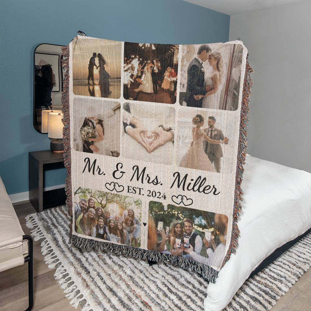 Customized Photo Woven Blanket | Wedding | Gifts for Him or Her | Family & Friends | Special Memory Keepsake