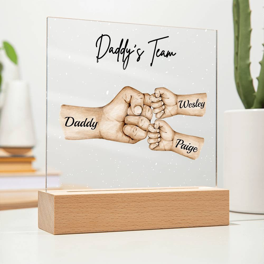 Daddy's Team | Personalized Acrylic Square Plaque | LED Night Light