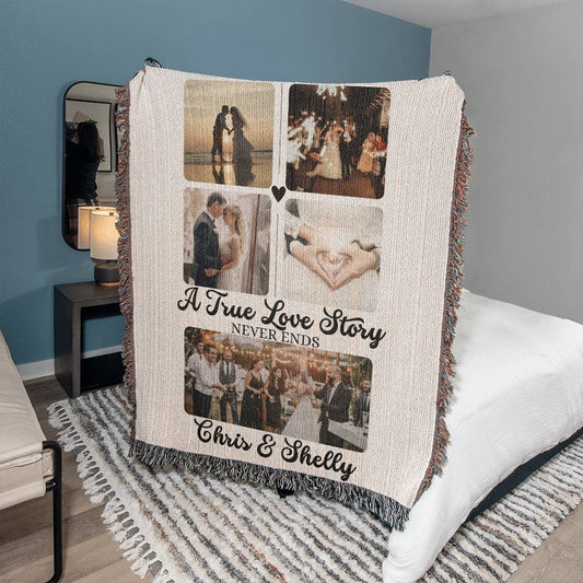 Customized Photo Woven Blanket | Wedding | Gift For Him Or Her | Family & Friends | Special Memory Keepsake