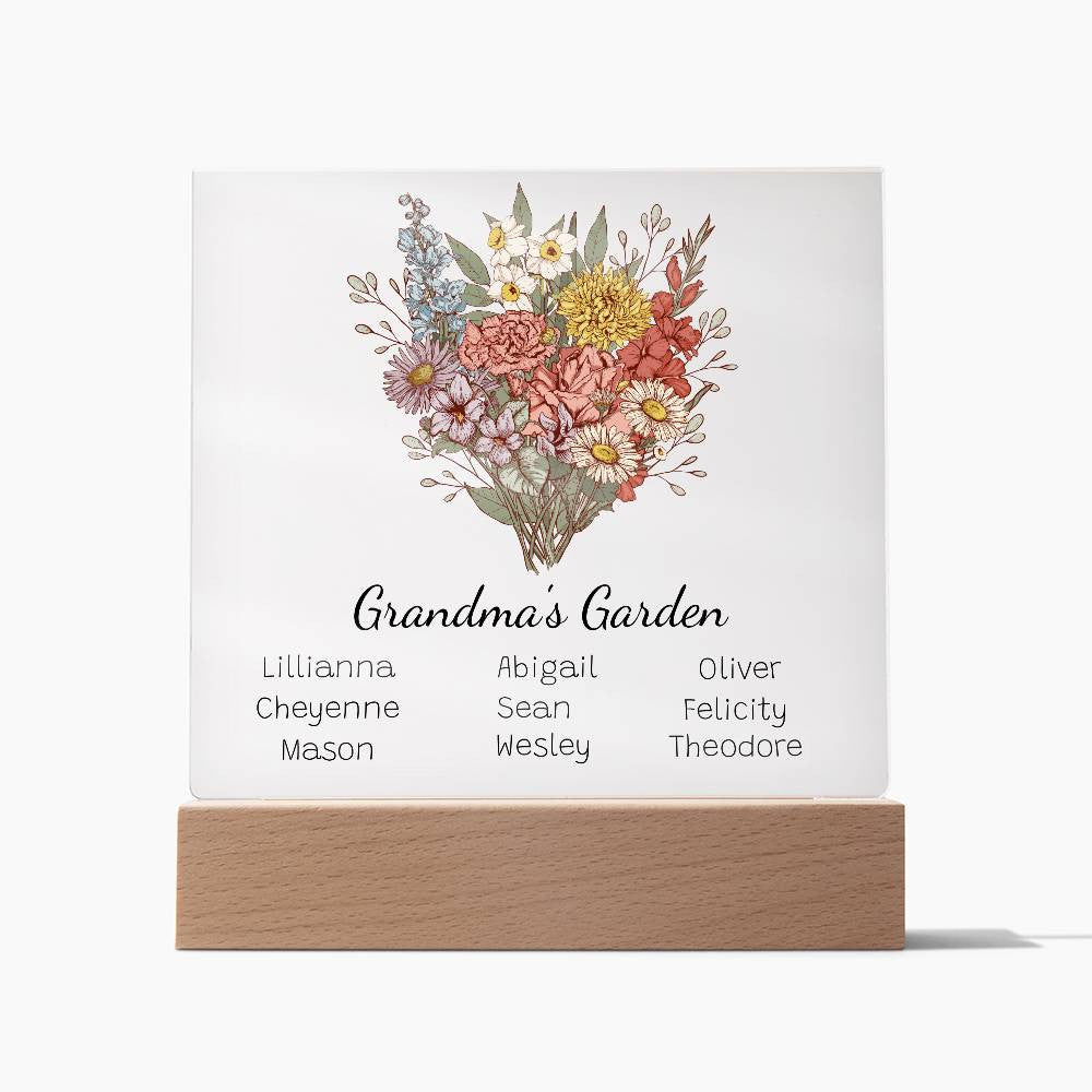 Grandma's Garden Birth Flower Personalized Acrylic Square Plaque