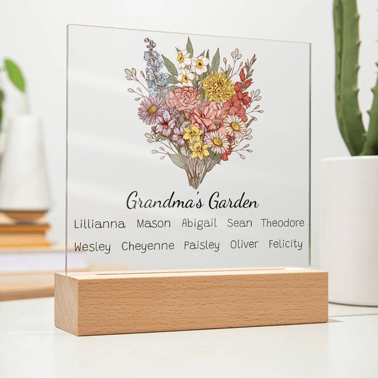 Grandma's Garden Birth Flower Personalized Acrylic Square Plaque